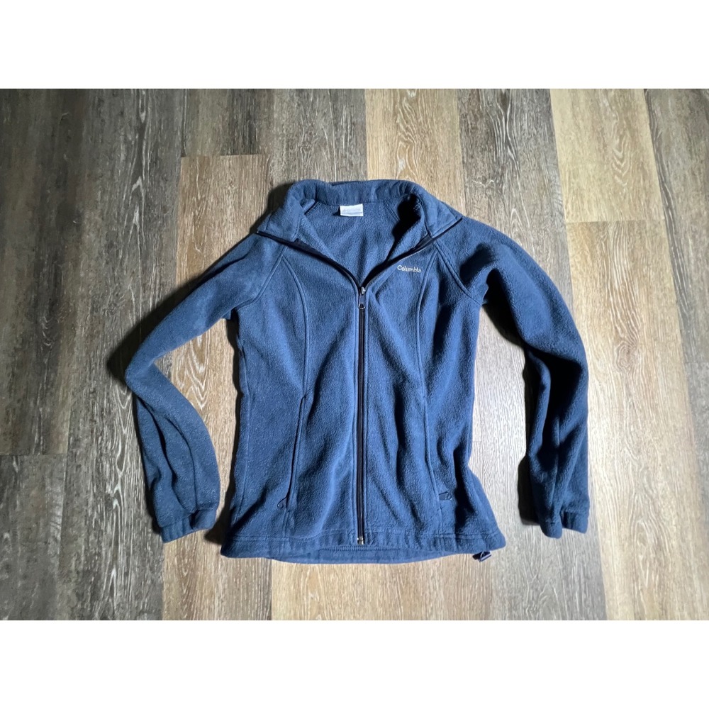 Columbia Fleece Jacket Mens Small Blue Excellent Full Zip Mock Neck Outdoor